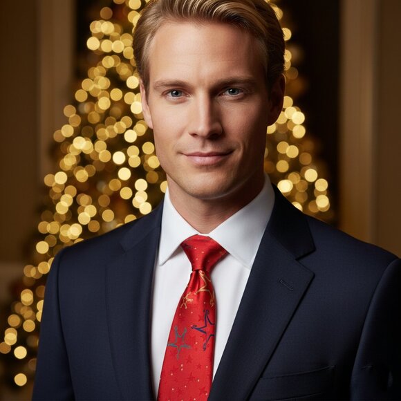 Boulevard Club 100% Silk Christmas Tie Red Star Print Unisex Holiday Accessory - Picture 2 of 8